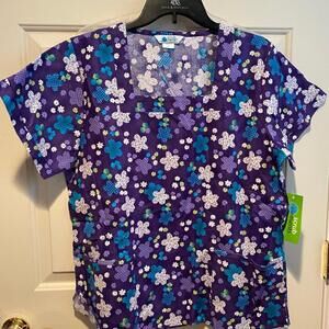 Scrub Elements Floral Print Medical Scrub Top, Size Large
